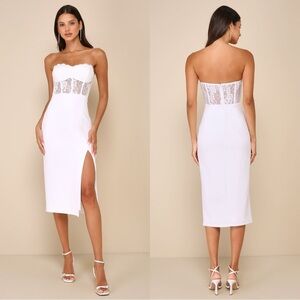 Lulu's White Strapless Lace Midi Dress